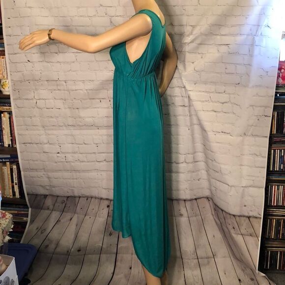 Bright Green Semi Sheer Empire Waist Asymmetrical Maxi Dress Large - Picture 5 of 10